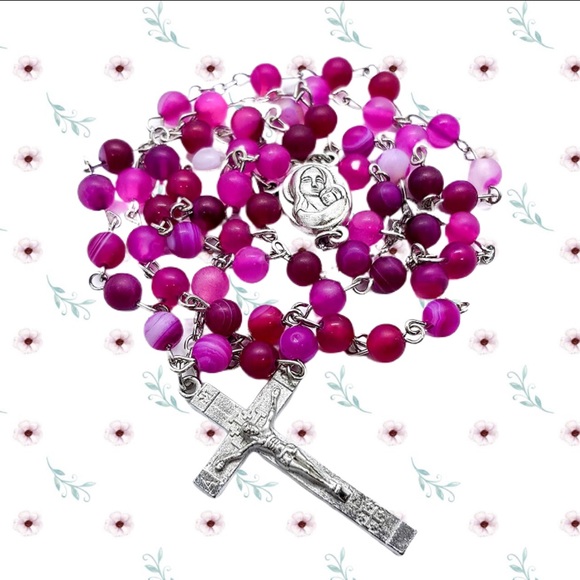 STUNNING PINK & PURPLE CRYSTAL BEADS ROSARY - Picture 8 of 8